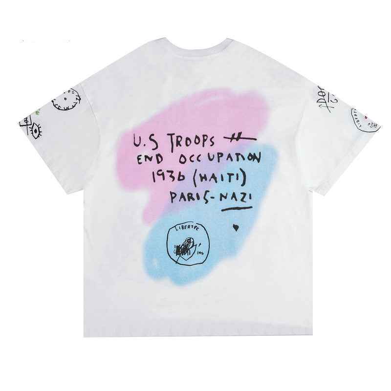 Cartoon Hand Drawn Doodle Print Short Sleeve For Men