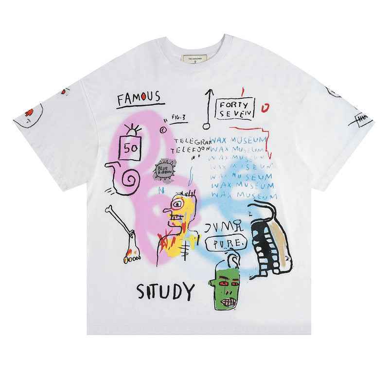 Cartoon Hand Drawn Doodle Print Short Sleeve For Men