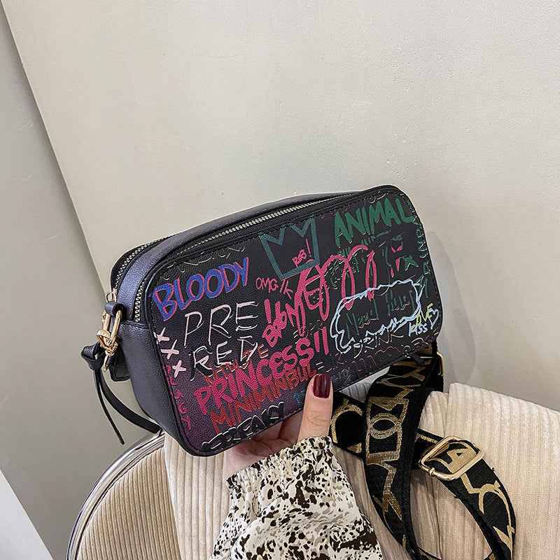 Graffiti Printed Small Bag For Women Black null