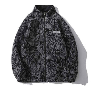 Double-Sided Wear Zebra Pattern Woolen Jacket For Men And Women Black