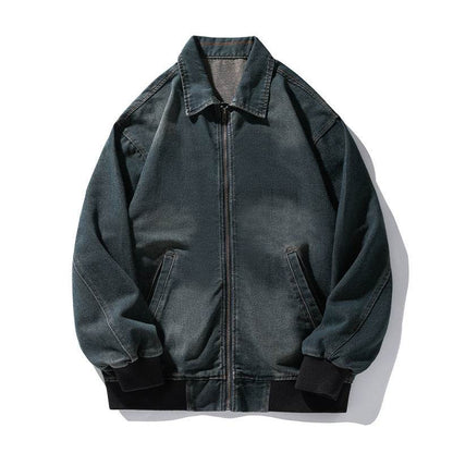 Retro Worn Looking Washed-out Denim Jacket For Men Dark Blue MuddyStock