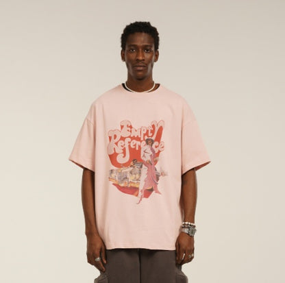 Men's Trendy Loose Casual Round Neck Short Sleeve Pink MuddyStock