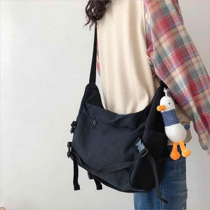Ins Japanese Harajuku Dark Fan Can Tooling Canvas Bag Female Korean Wild Pure Color Student One-Shoulder Messenger Bag I MuddyStock