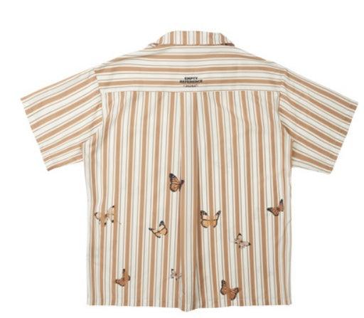 Apricot Striped Butterfly Print Short Sleeve Shirt For Men null