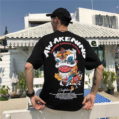 Short Sleeve T-shirt Men''s Fashion Student Loose Harajuku Style Medium Sleeve MuddyStock