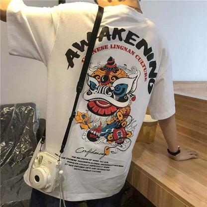 Short Sleeve T-shirt Men''s Fashion Student Loose Harajuku Style Medium Sleeve MuddyStock