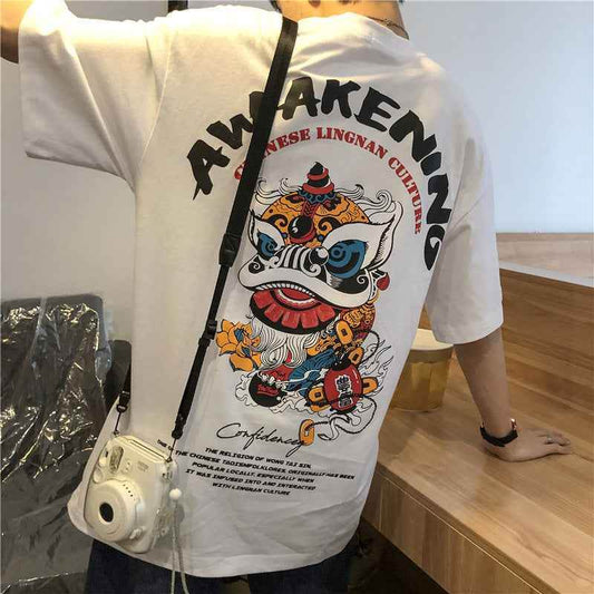 Short Sleeve T-shirt Men''s Fashion Student Loose Harajuku Style Medium Sleeve MuddyStock