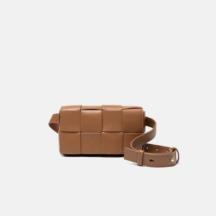 Lattice Woven Chest Bag Diagonal Light Brown