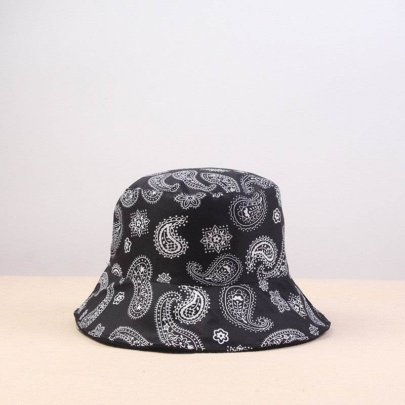 Western Style Eetro Print Fisherman Hat With Sun Protection On Both Sides Black MuddyStock