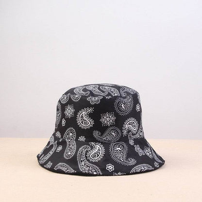 Western Style Eetro Print Fisherman Hat With Sun Protection On Both Sides Black MuddyStock