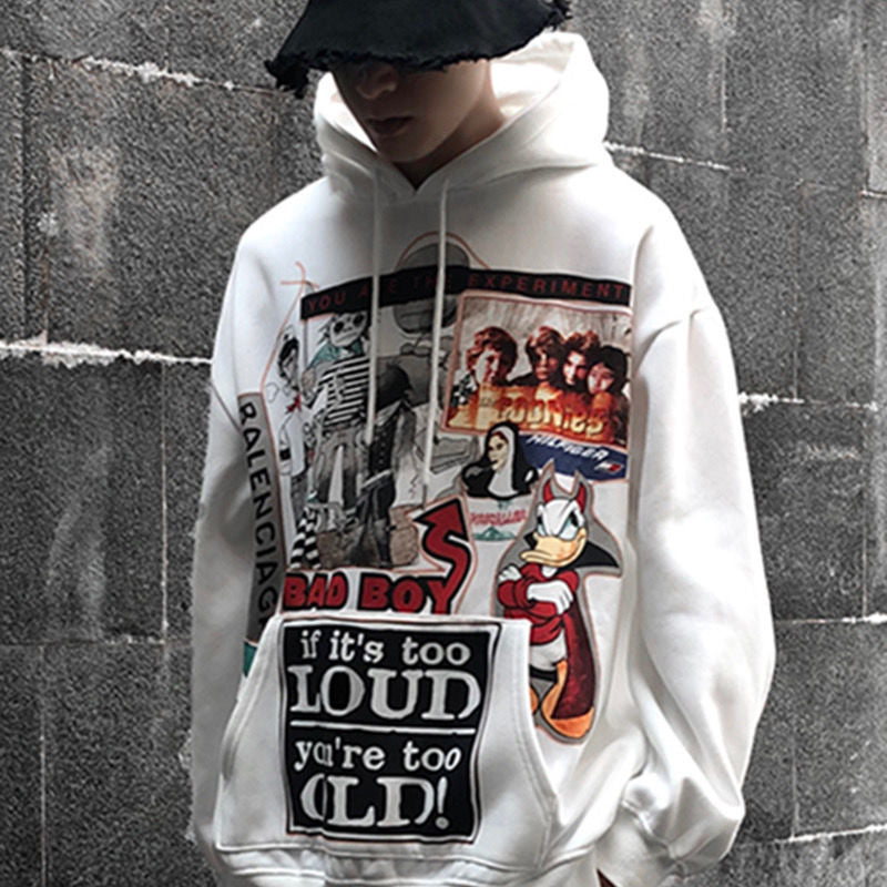 White Hip Hop Hoodie Streetwear Korean Fashion Gothic Sweatshirt Spring Tops Casual Funny Spring Autumn Harajuku Hoodies Male MuddyStock