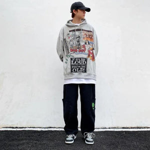 White Hip Hop Streetwear Hoodie For Men Grey