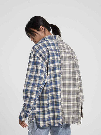 Loose Frilled Fringe On Patchwork Shirt For Men MuddyStock