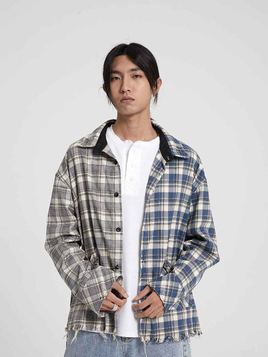 Loose Frilled Fringe On Patchwork Shirt For Men MuddyStock