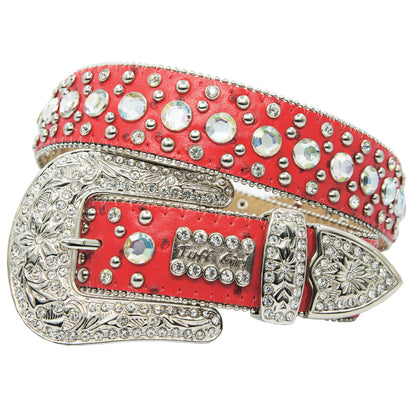 Rhinestone Decoration Belt For Women Red