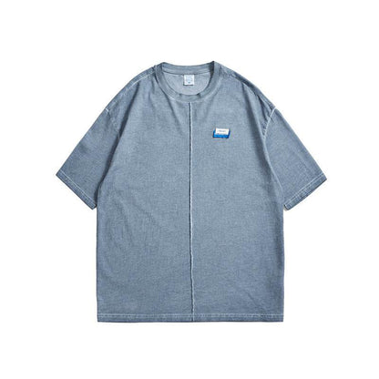 Hand-made Old Wash T-shirt For Men And Women Blue MuddyStock