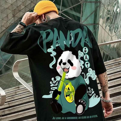 New National Fashion Panda Short Sleeve Men's Fashion Brand Large Chinese Style Loose 5 5 Solid Half Sleeve MuddyStock