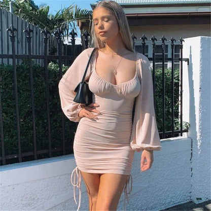 Mini Long Sleeve Club Party Dress For Women Pink MuddyStock