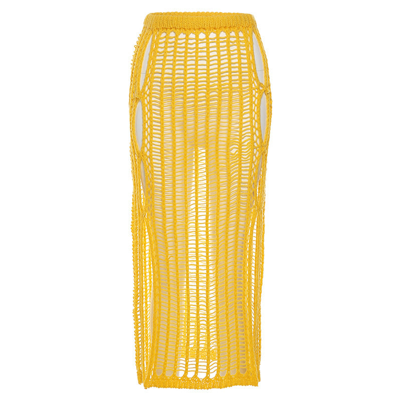 Crochet Knitted Long Skirts For Women Yellow One size All Products