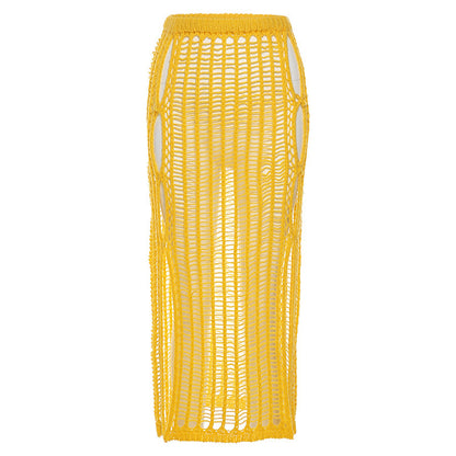 Crochet Knitted Long Skirts For Women Yellow One size All Products
