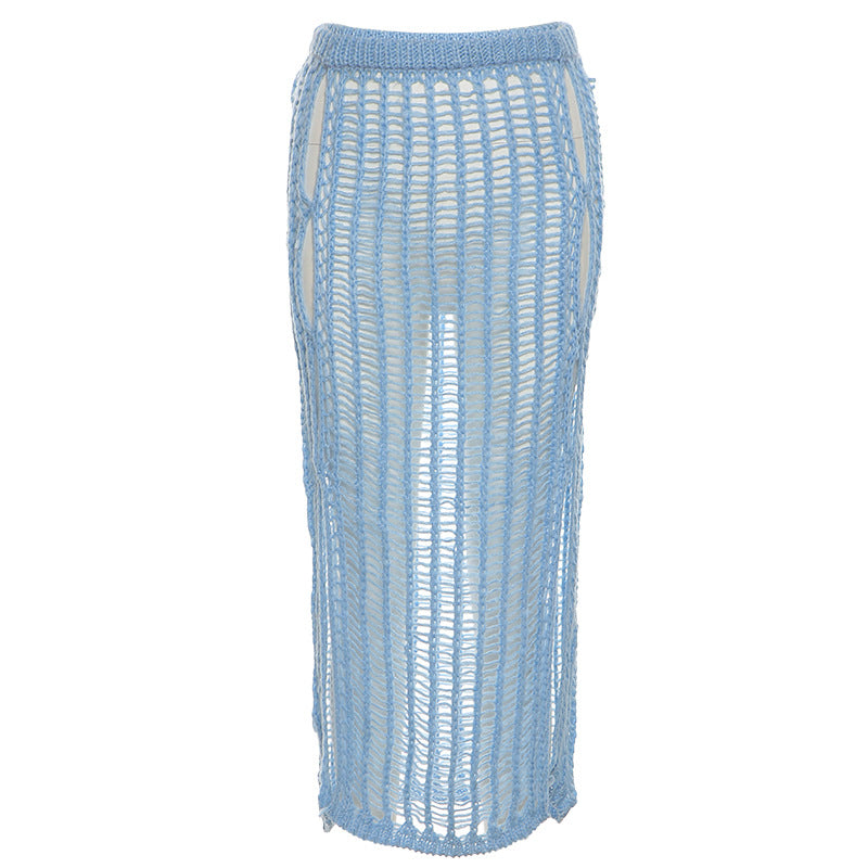Crochet Knitted Long Skirts For Women Blue One size All Products
