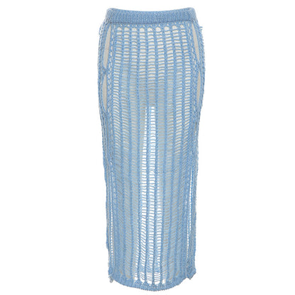 Crochet Knitted Long Skirts For Women Blue One size All Products