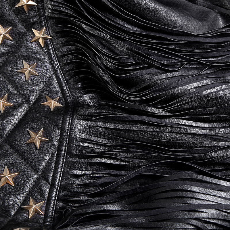 Women's Leather Stud Star Short Lapel Jacket