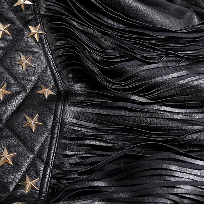 Women's Leather Stud Star Short Lapel Jacket