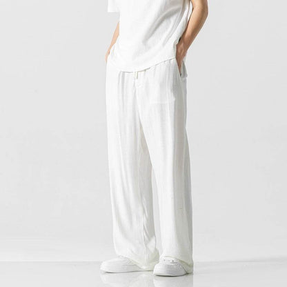 Linen Pants Men's Summer Loose Straight Casual Trousers White MuddyStock