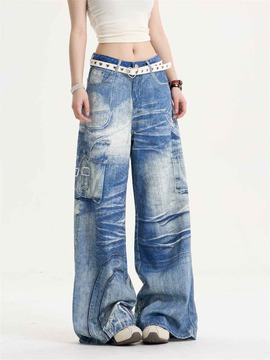 American Retro Printed Wide-leg Jeans For Men And Women MuddyStock