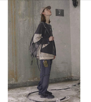 Contrasting color long-sleeve hooded sweatshirt For Men Grey
