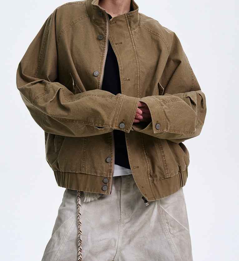 American Barn Style Color Block Collared Jacket For Women Khaki