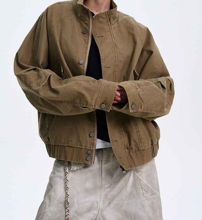American Barn Style Color Block Collared Jacket For Women Khaki
