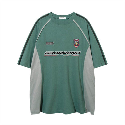 Sports Loose T-shirt Men's Color Contrast Patchwork Green Gray MuddyStock