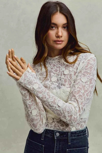 Lace Long Sleeve Floral Layering Top Trendsi