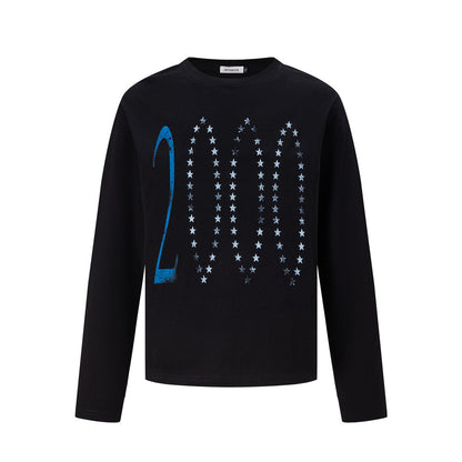 Casual Star Print Long Sleeve Crew Neck Men's T-Shirt Black
