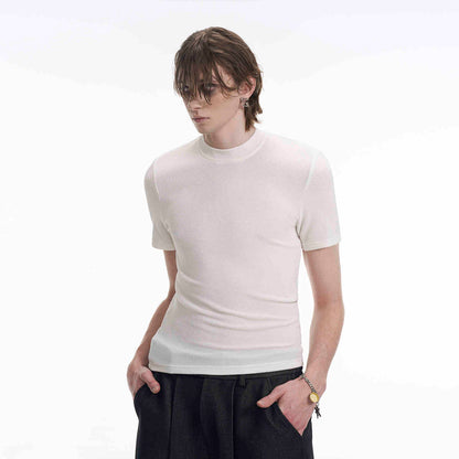 Round Neck Tight Bottoming Men's Thin Stretch Short Sleeve T-shirt White null