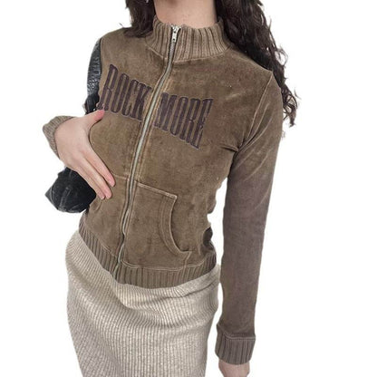 Retro Brown Velvet Sweater Top MuddyStock