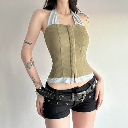 Fake two-piece sleeveless U-neck halter top for women | MuddyStock Originals MuddyStock