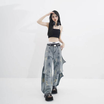 Washed Loose Straight Jeans For Women MuddyStock
