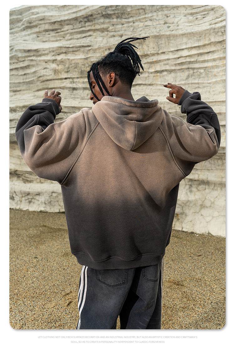 Gradient Two Colors Distressed Hooded Sweater For Men MuddyStock