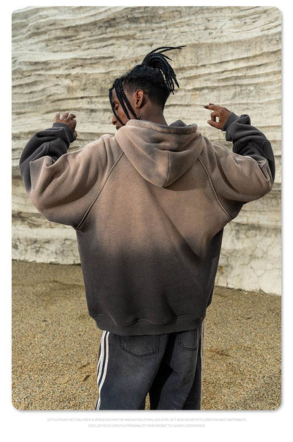 Gradient Two Colors Distressed Hooded Sweater For Men MuddyStock