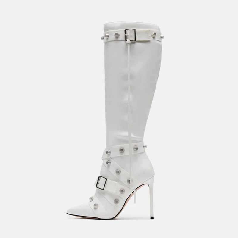 Metal Leathern Pointed Stiletto High Heel Boot For Women