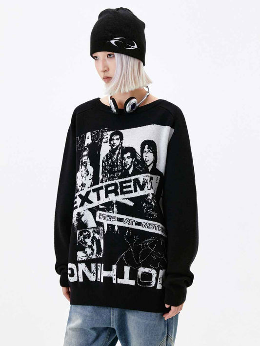 American Jacquard Loose-fitting Casual Round-neck Sweater For Women MuddyStock