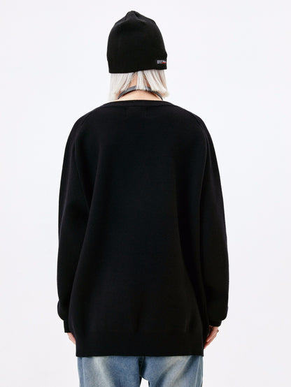 American Jacquard Loose-fitting Casual Round-neck Sweater