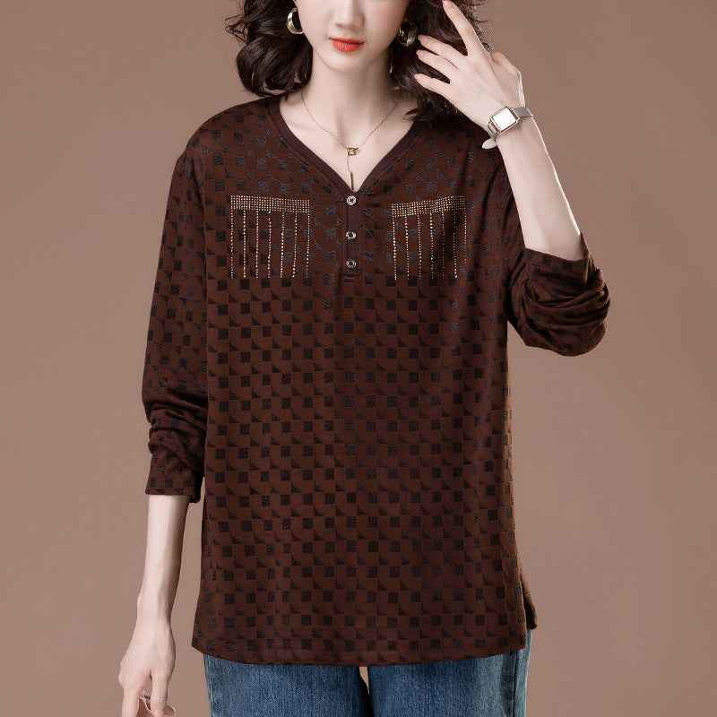 V-neck long sleeved T-shirt for women
