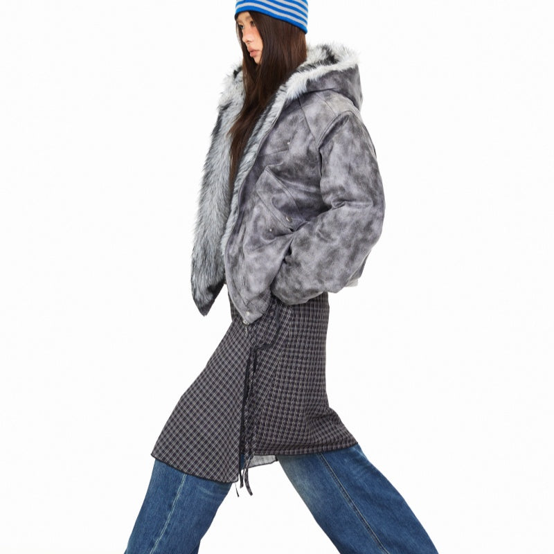 Tie-dye Deconstructed Patchwork Hooded Cotton Jacket For Women