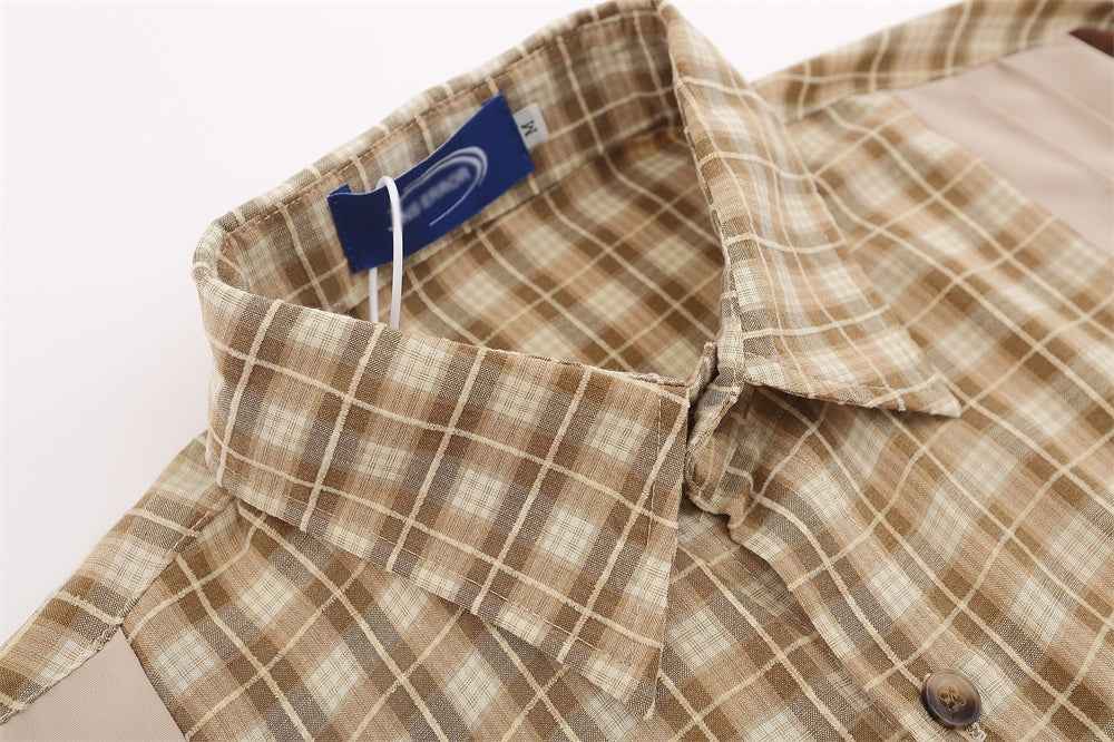 Plaid Asymmetric Stitching Long-sleeved Shirt For Men And Women null