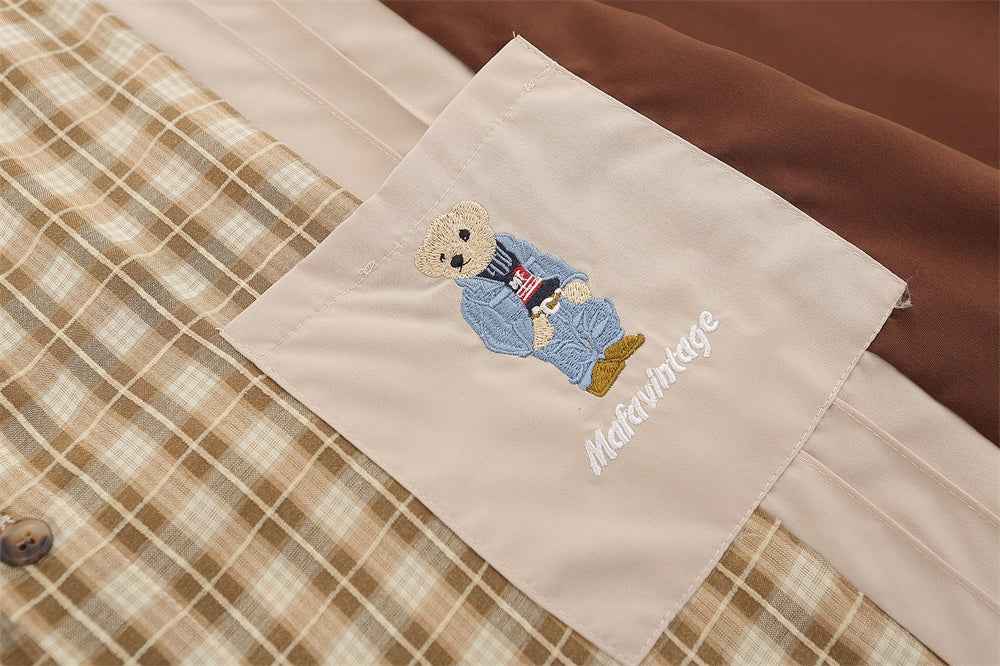 Plaid Asymmetric Stitching Long-sleeved Shirt For Men And Women null