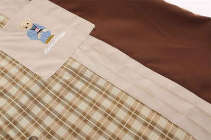 Plaid Asymmetric Stitching Long-sleeved Shirt For Men And Women null